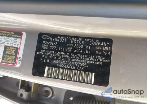 2022 Hyundai Elantra Sel z USA, uszkodzony, nr VIN KMHLM4AG4NU275953